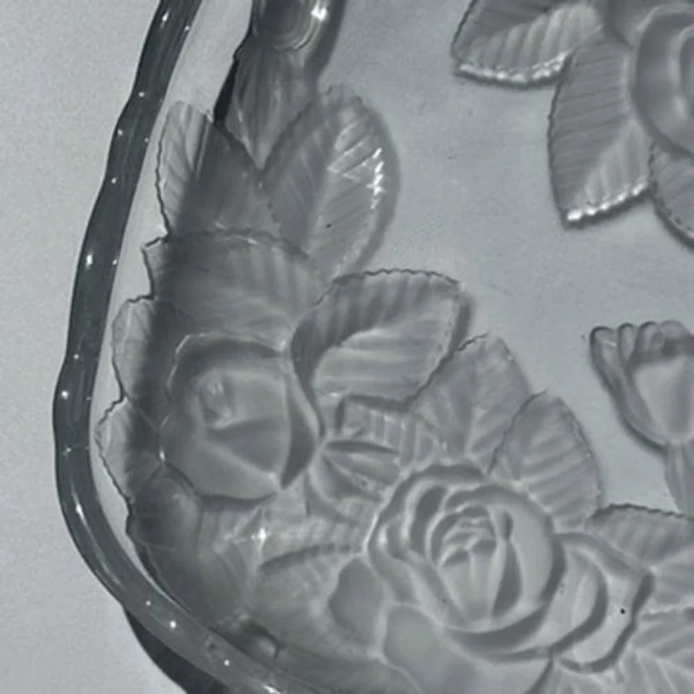Frosted Rose Glass Serving Tray Scalloped Rectangular Floral Platter 11.5in